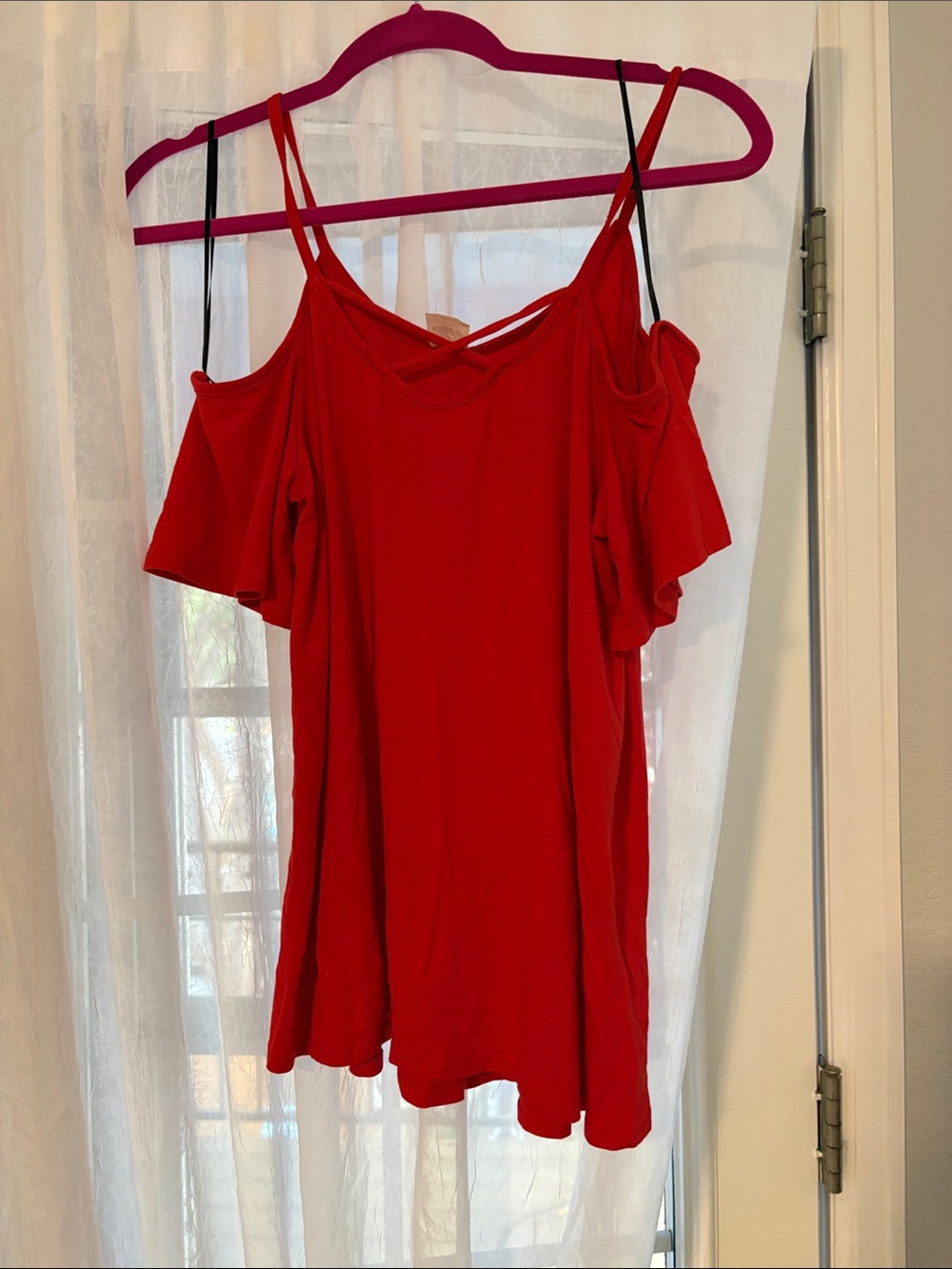 Kaileigh Red Cold-Shoulder Camisole Top